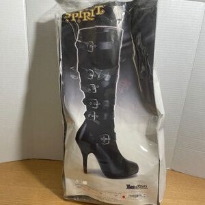 Spirit Black Buckle Knee-High Heeled Boots